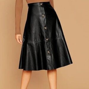Zara vegan leather button up midi skirt